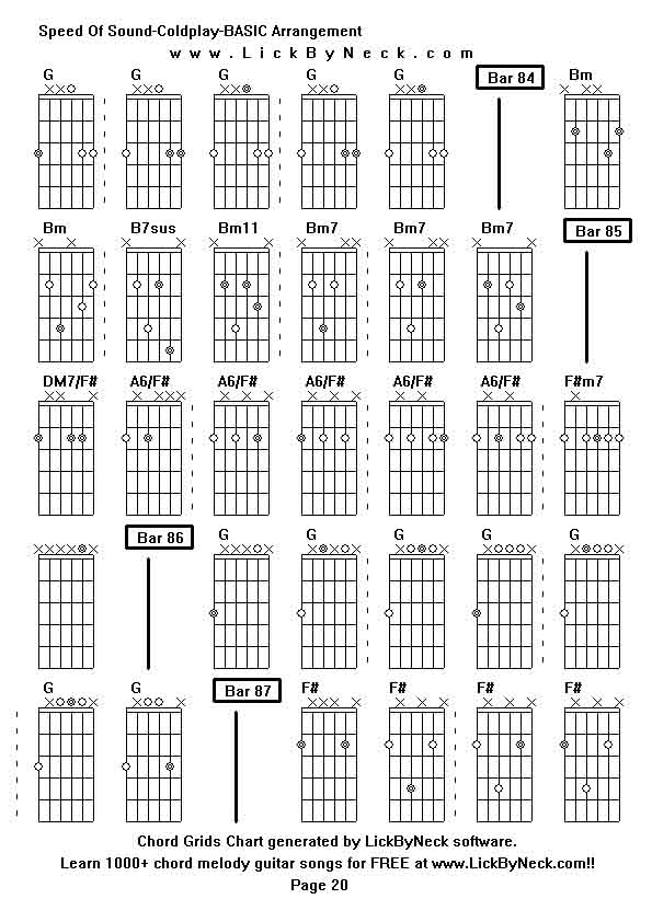 Chord Grids Chart of chord melody fingerstyle guitar song-Speed Of Sound-Coldplay-BASIC Arrangement,generated by LickByNeck software.